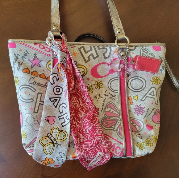 Like brand new authentic Coach purse w charm & purse scarf. - Picture 2 of 7